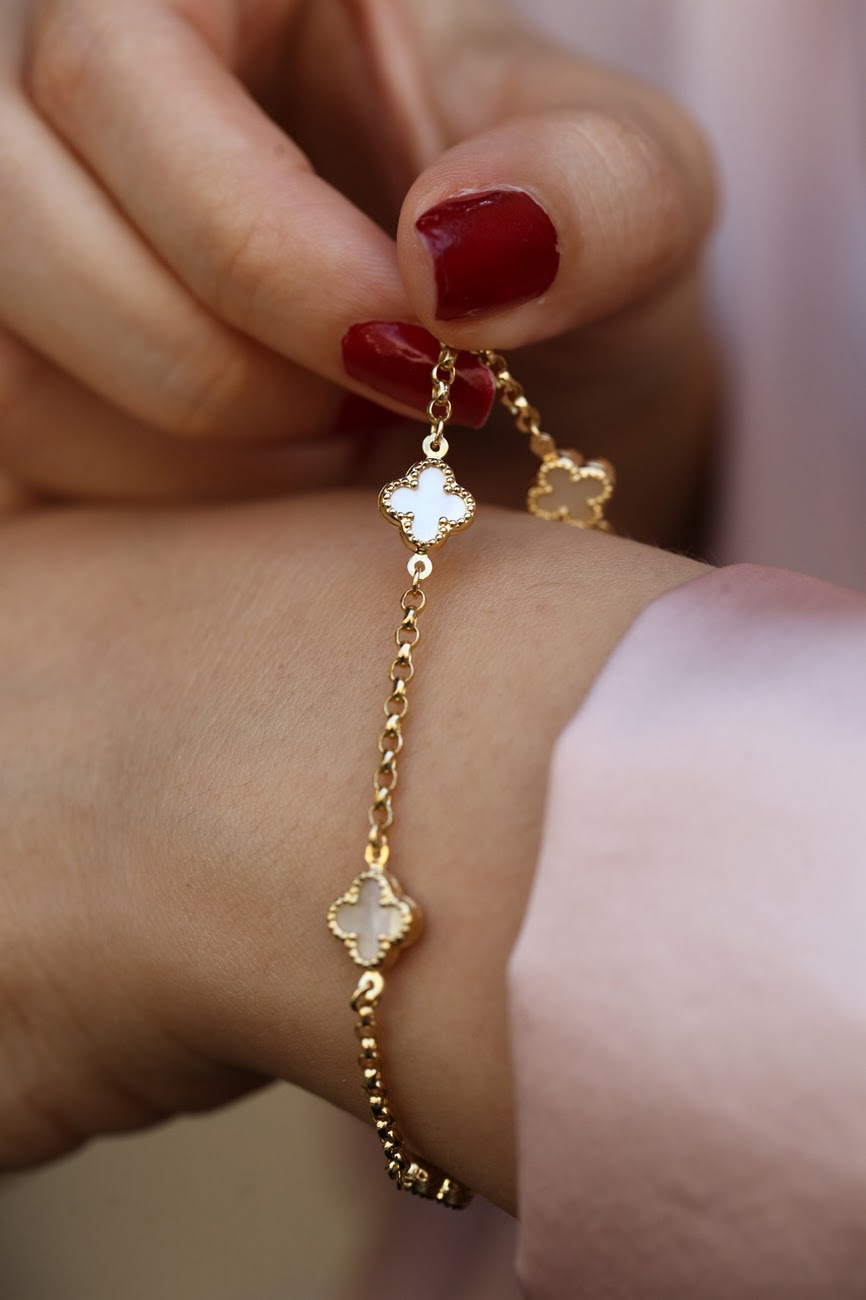 Sedefli Beyaz Yonca Bileklik