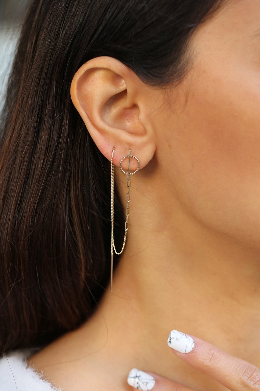 Altın Tasarım Çift Delik Sallantılı Küpe