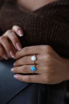 Opal Taşlı Altın Yüzük Beyaz - 5