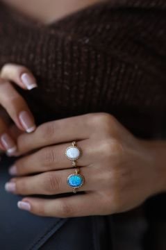 Opal Taşlı Altın Yüzük Beyaz - 5