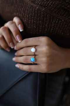 Opal Taşlı Altın Yüzük Beyaz - 5