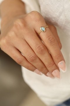 Mavi Opal taş Oval Yüzük
