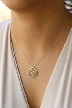 Altın Düz Yaşam Çiceği Plaka Kolye