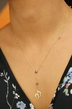 Tiffany Ayak İzi Altın Kolye