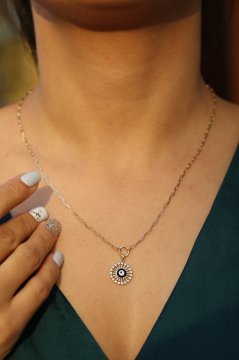 Ataç Zincirli Yuvarlak Nazar Boncuğu Altın Kolye