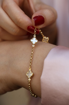 Sedefli Beyaz Yonca Bileklik