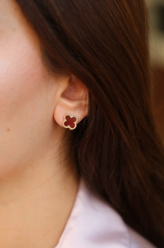 Yonca Bordo Altın Küpe