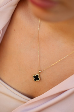 Siyah Yonca Altın Kolye