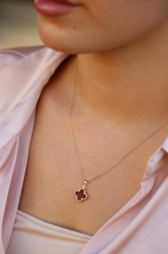 Bordo Yonca Altın Kolye