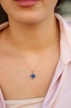 Mavi Yonca Altın Kolye