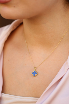 Mavi Yonca Altın Kolye