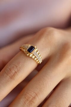 Mavi Taşlı Baget Yüzük