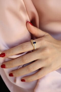 Mavi Taşlı Baget Yüzük