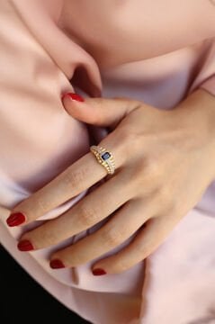 Mavi Taşlı Baget Yüzük