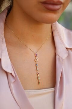 Renkli Taşlı Altın Kolye