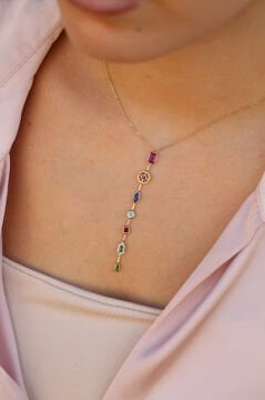 Renkli Taşlı Altın Kolye