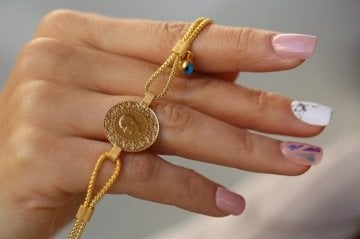 Çift Zincir Altınlı Tasarım Bileklilk