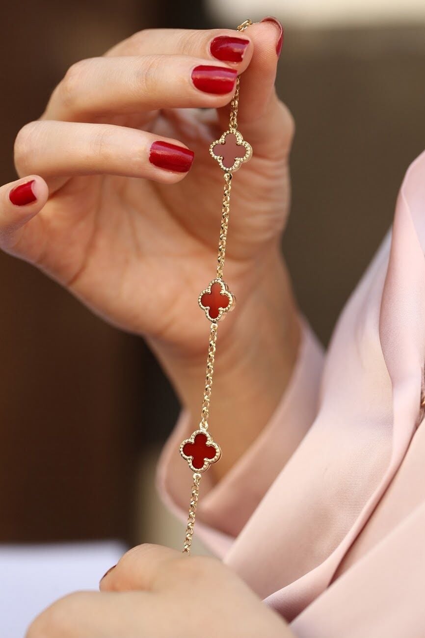 Bordo 3'lü ve Taşsız 5'li Yonca Bileklik