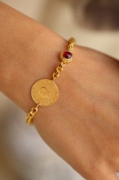 Altınlı Kırmızı Nazar Boncuklu Bileklik