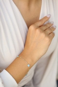 Altın Toplu Nazar Boncuğu Bileklik