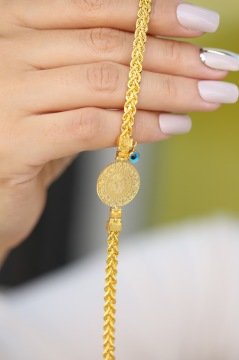 Altın Örgü Zincir Çeyrekli Bileklik