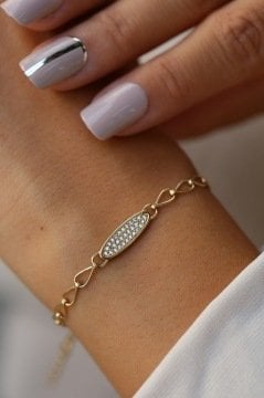 Altın Oval Taşlı Bileklik